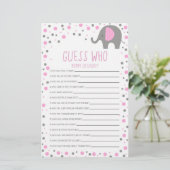 Roze olifant raad wie Baby shower is Briefpapier (Staand voorkant)