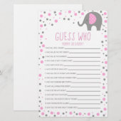 Roze olifant raad wie Baby shower is Briefpapier (Voorkant / Achterkant)