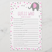 Roze olifant raad wie Baby shower is Briefpapier (Voorkant)