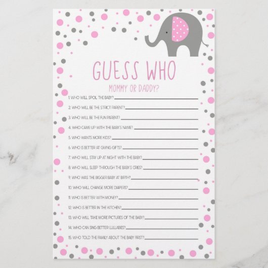 Roze olifant raad wie Baby shower is Briefpapier (Voorkant)