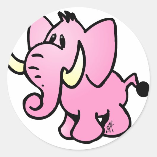 Roze olifant ronde sticker (Voorkant)