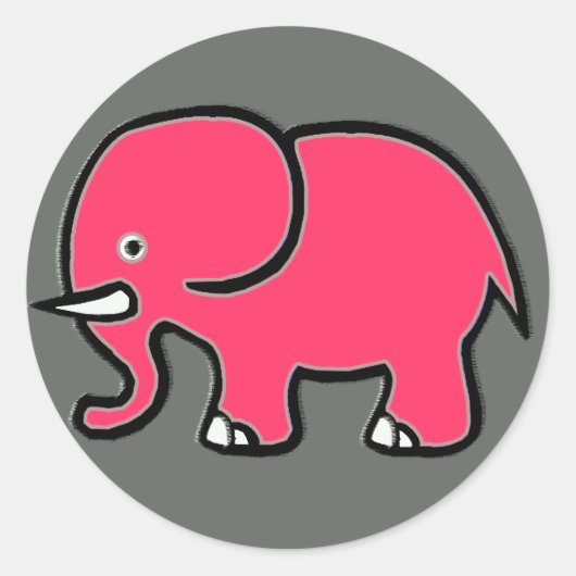 roze olifant ronde sticker (Voorkant)