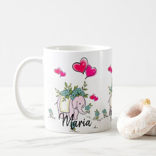 Roze olifant roze harten Mok (Met donut)