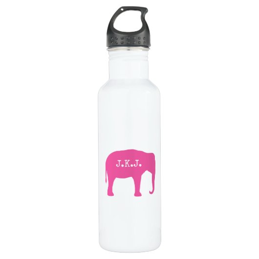Roze olifant silhouet met Jouw tekst Waterfles (Voorkant)