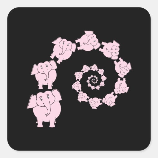 Roze olifant spiraal. vierkante sticker (Voorkant)