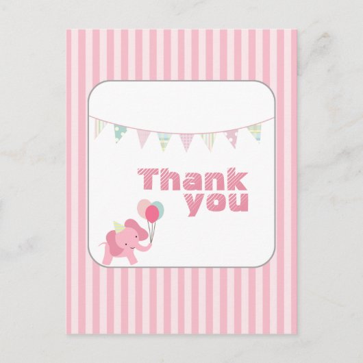 Roze olifant strepen dank u briefkaart (Voorkant)