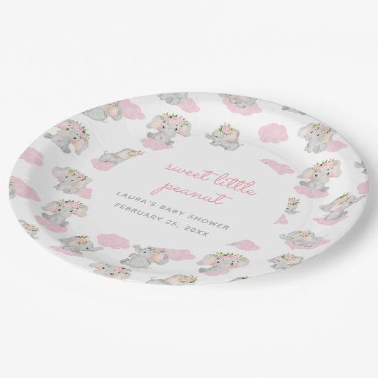 Roze Olifant Sweet Kleine Pinda Baby shower Papieren Bordje (Gekanteld)