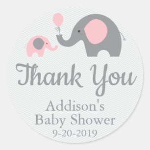 Roze Olifant Theme Baby shower Stickers, Circle Ronde Sticker
