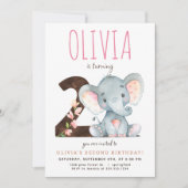 Roze Olifant Tweede Verjaardag uitnodiging (Voorkant)