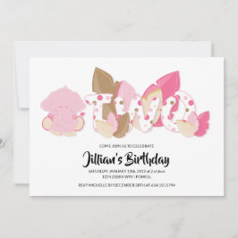 Roze olifant tweede verjaardag uitnodiging