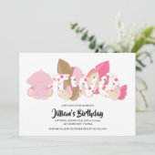 Roze olifant tweede verjaardag uitnodiging (Staand voorkant)