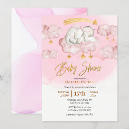 Roze olifant Twinkle Little Star Girl Baby shower Kaart