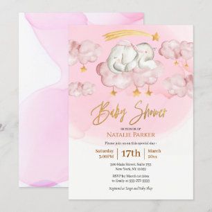 Roze olifant Twinkle Little Star Girl Baby shower Kaart