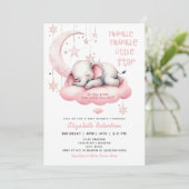 Roze Olifant Twinkle Little Star Meisje Baby Showe Kaart (Staand voorkant)