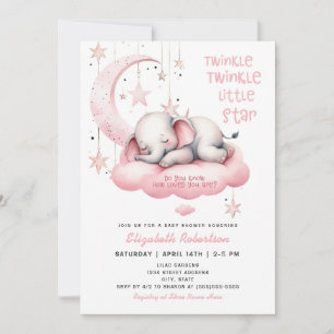 Roze Olifant Twinkle Little Star Meisje Baby Showe Kaart