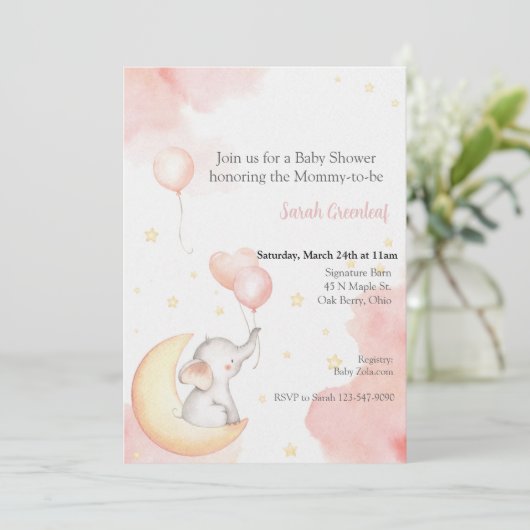 Roze olifant uitnodiging (Staand voorkant)