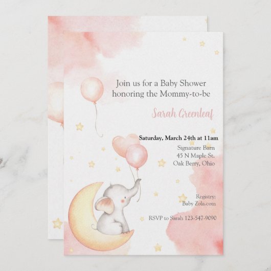 Roze olifant uitnodiging (Voorkant / Achterkant)