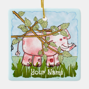 Roze Olifant Verbergen Keramisch Ornament