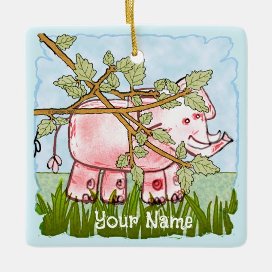Roze Olifant Verbergt Zichzelf Keramisch Ornament (Voorkant)