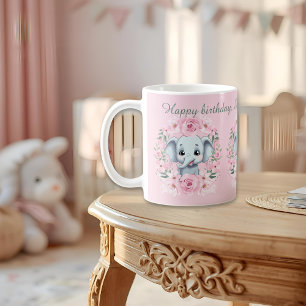 Roze Olifant Verjaardag Script Mok