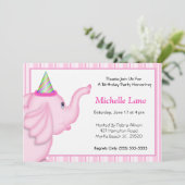 Roze Olifant Verjaardag Uitnodigen voor Meisjes Kaart (Staand voorkant)