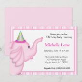 Roze Olifant Verjaardag Uitnodigen voor Meisjes Kaart (Voorkant / Achterkant)