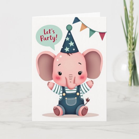 Roze Olifant Verjaardagskaart Kaart (Voorkant)