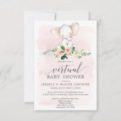 Roze Olifant Virtual Baby shower Invitation Kaart (Voorkant)
