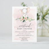 Roze Olifant Virtual Baby shower Invitation Kaart (Staand voorkant)