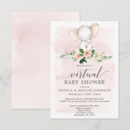 Roze Olifant Virtual Baby shower Invitation Kaart