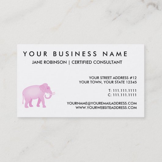 Roze olifant visitekaartje (Achterkant)