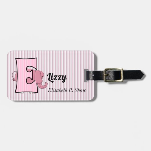 Roze olifant voor meisjes Letter E Bagagelabel (Voorkant horizontaal)