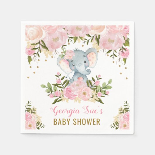  Roze Olifant / Vrouwelijke Waterverf Bloemen Servet (Voorkant)