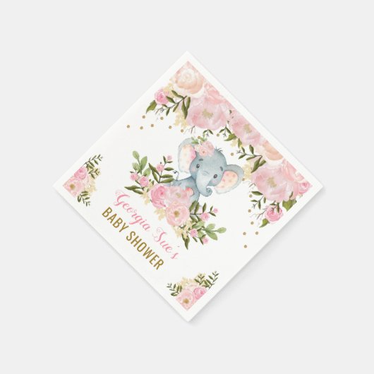  Roze Olifant / Vrouwelijke Waterverf Bloemen Servet (Hoek)