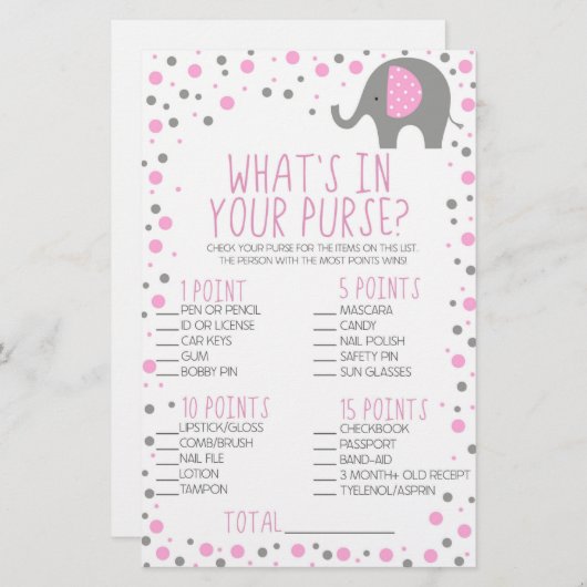 Roze olifant wat zit er in het paarse Baby shower  Briefpapier (Voorkant / Achterkant)