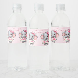 Roze olifant waterfles etiket
