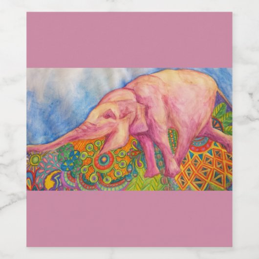 Roze olifant wijn label wijn etiket (Enkel label)