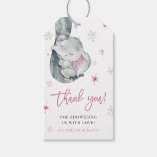 Roze olifant Winter Girl Baby shower Dank je Cadeaulabel