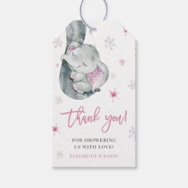 Roze olifant Winter Girl Baby shower Dank je wel Cadeaulabel