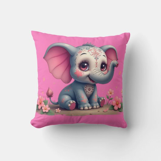 Roze Olifant Worpkussen Kussen (Voorkant)