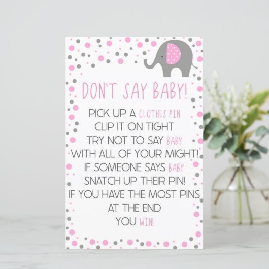 Roze olifant Zeg geen Baby shower spel (Staand voorkant)
