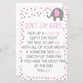 Roze olifant Zeg geen Baby shower spel (Voorkant / Achterkant)
