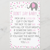 Roze olifant Zeg geen Baby shower spel (Voorkant)