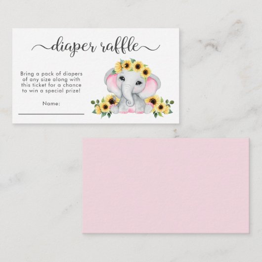 Roze olifant zonnebloemen Luchter Baby shower Informatiekaartje (Voorkant / Achterkant)