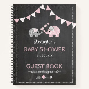 Roze olifanten Baby shower Chalkboard Guestbook   Notitieboek