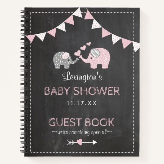 Roze olifanten Baby shower Chalkboard Guestbook | Notitieboek (Voorkant)