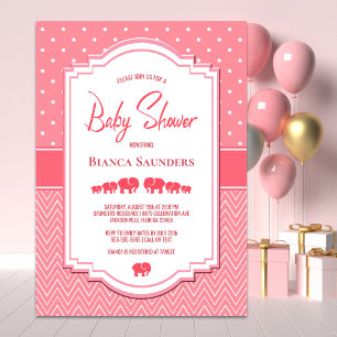 Roze Olifanten Baby shower Kaart