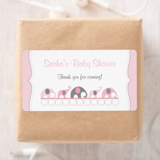 Roze Olifanten Baby shower Waterfles of Favor Etiket (Insitu)