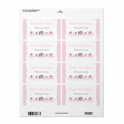 Roze Olifanten Baby shower Waterfles of Favor Etiket (Full Sheet)
