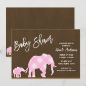 Roze olifanten Bruin Trendy Modern Baby shower Kaart (Voorkant / Achterkant)